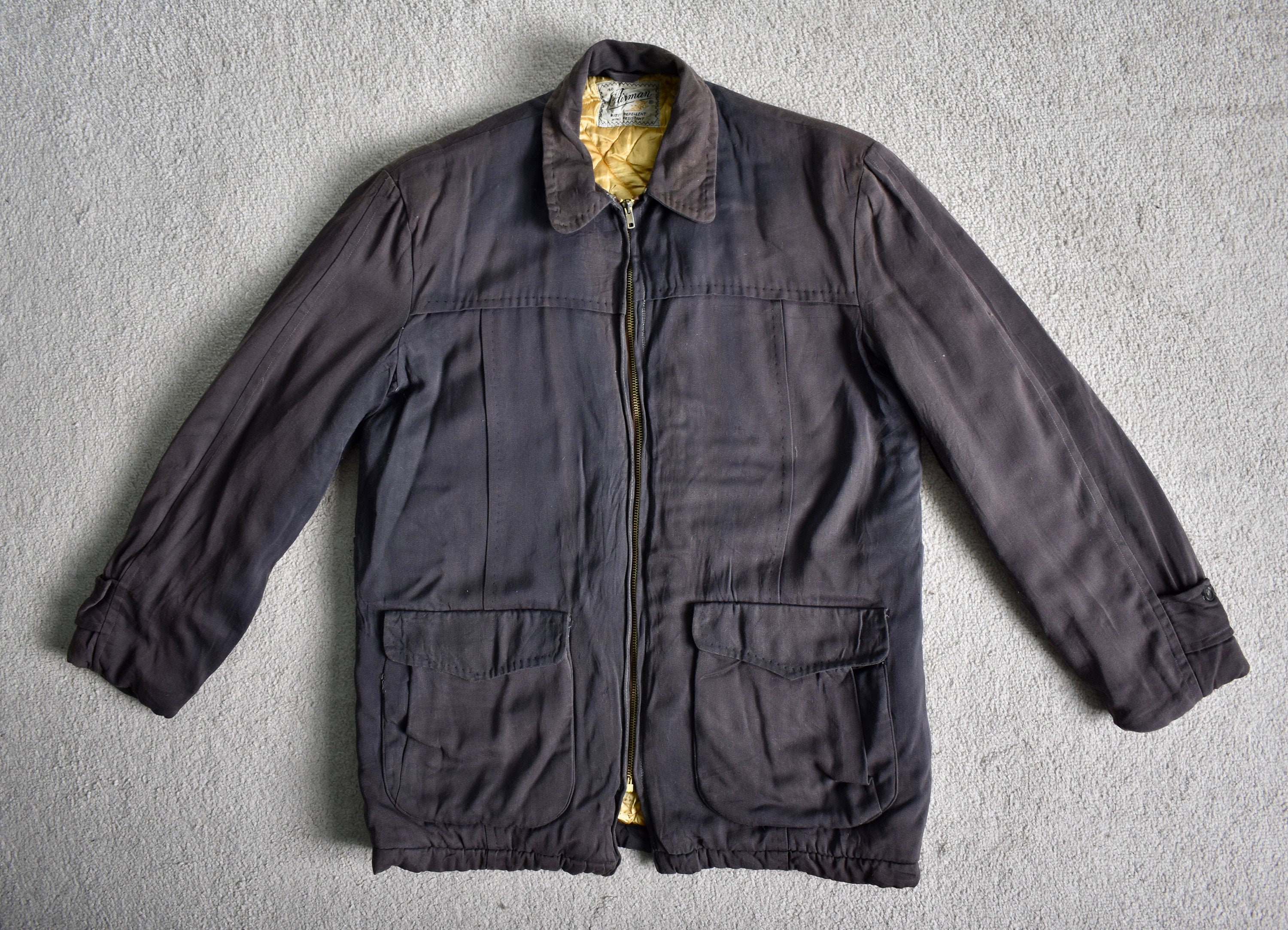 Image of Vtg 1950S Airman Blue Gabardine Gold Quilted Rockabilly Coat Jacket Workwear Americana 40