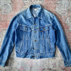Vtg 80s Lee PATD-153438 Blue Denim Trucker Jacket Made in USA 40R