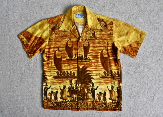 Vtg 60s WALTAH CLARKE Yellow Cotton Indigenous Isl