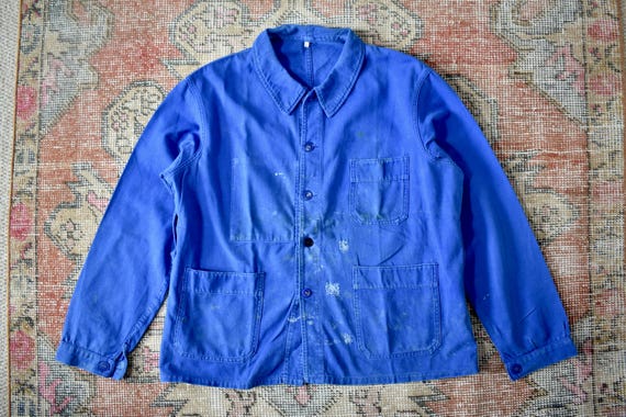 Vtg 60s 70s Adolphe Lafont Blue Cotton French Chore Jacket