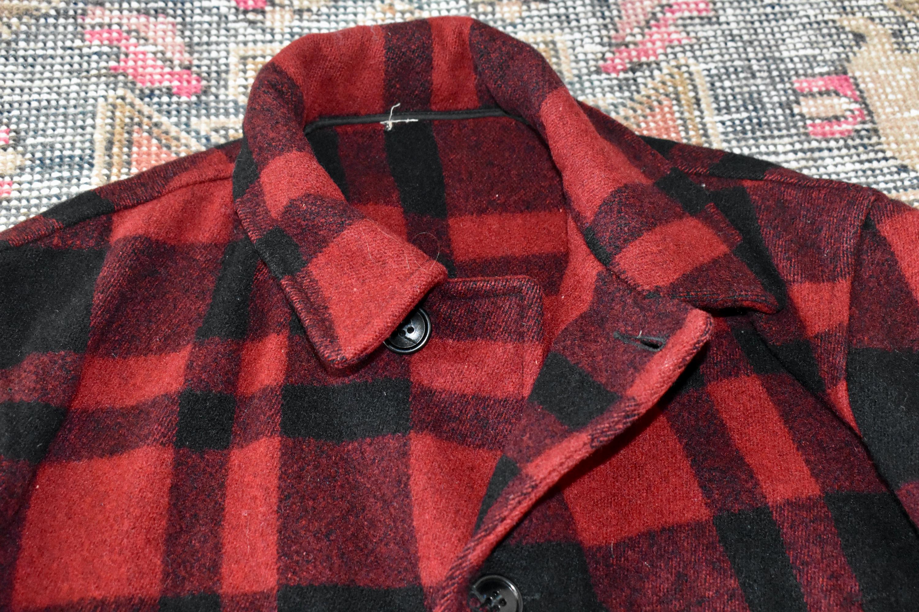 Vtg 1930s Malone Coat J.O Ballard Red & Black Buffalo Plaid