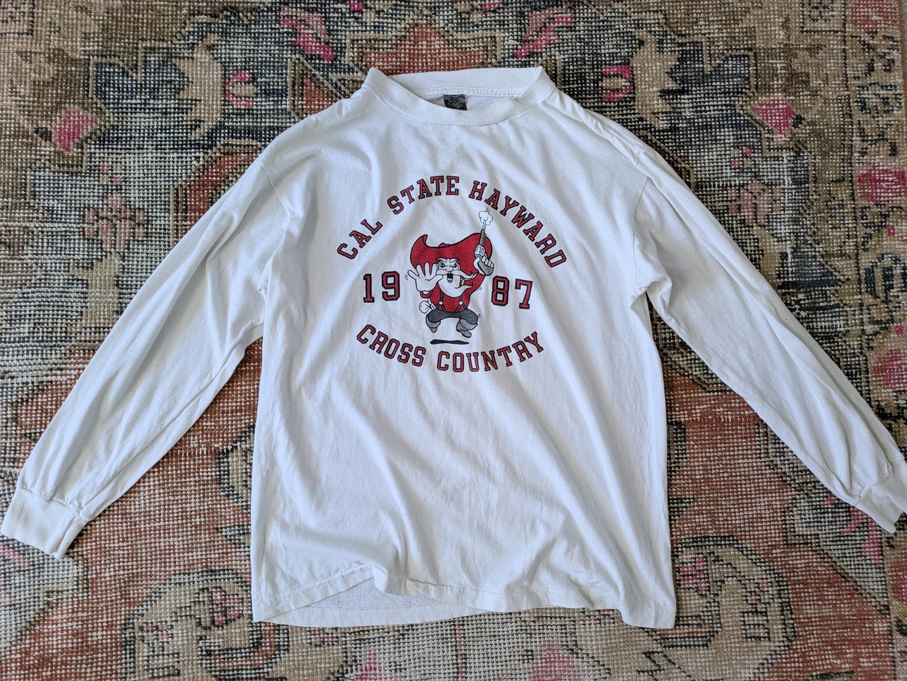 Vtg 80s Cal State Hayward 1987 Cross Country Long Sleeve T-shirt 