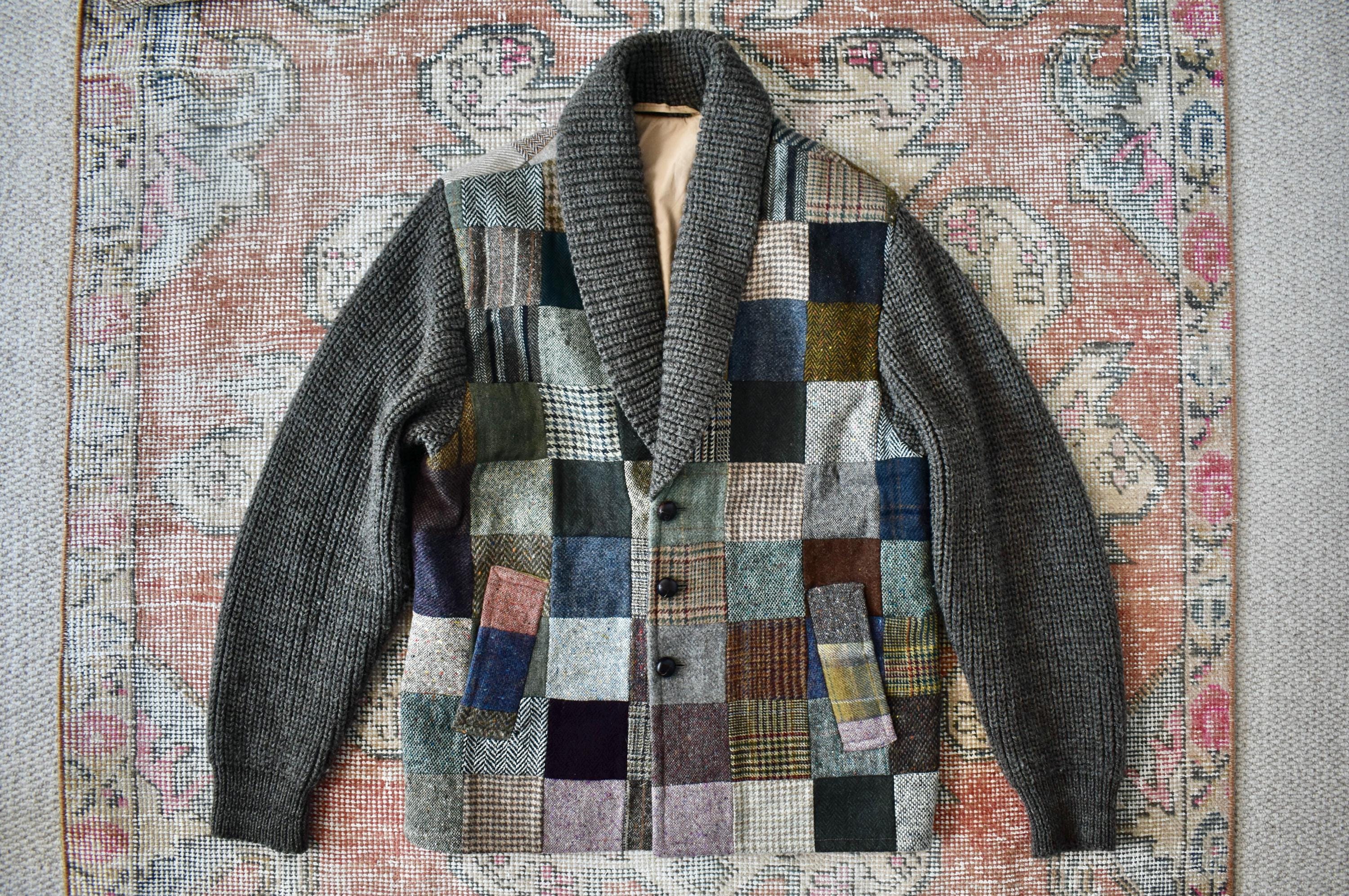 Vtg Hanna Hats Hand Crafted Patchwork Donegal Tweed & Knitted Wool
