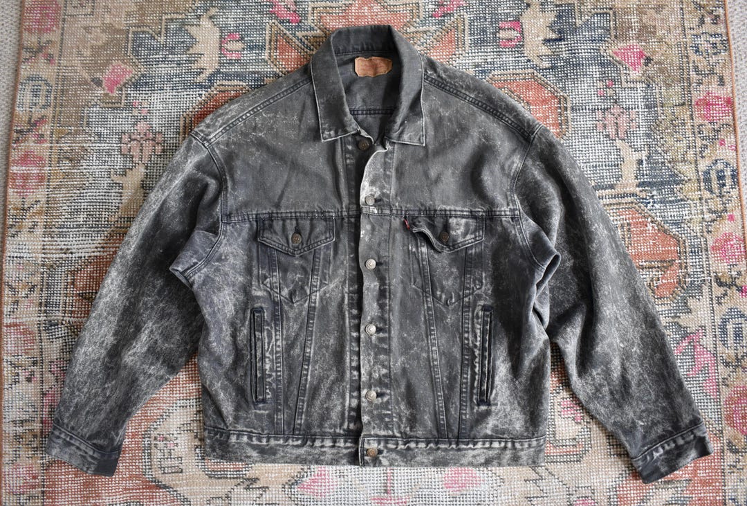 Vtg 80s Levi's 70507 0253 Black Acid Wash Denim Trucker Jacket