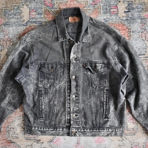 Vtg 80s Levi&#39;s 70507 0253 Black Acid Wash Denim Trucker Jacket Coat Made in USA XL