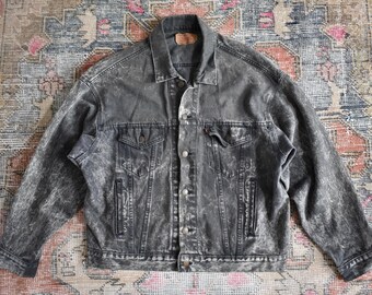 Vtg 80s Levi's 70507 0253 Black Acid Wash Denim Trucker Jacket