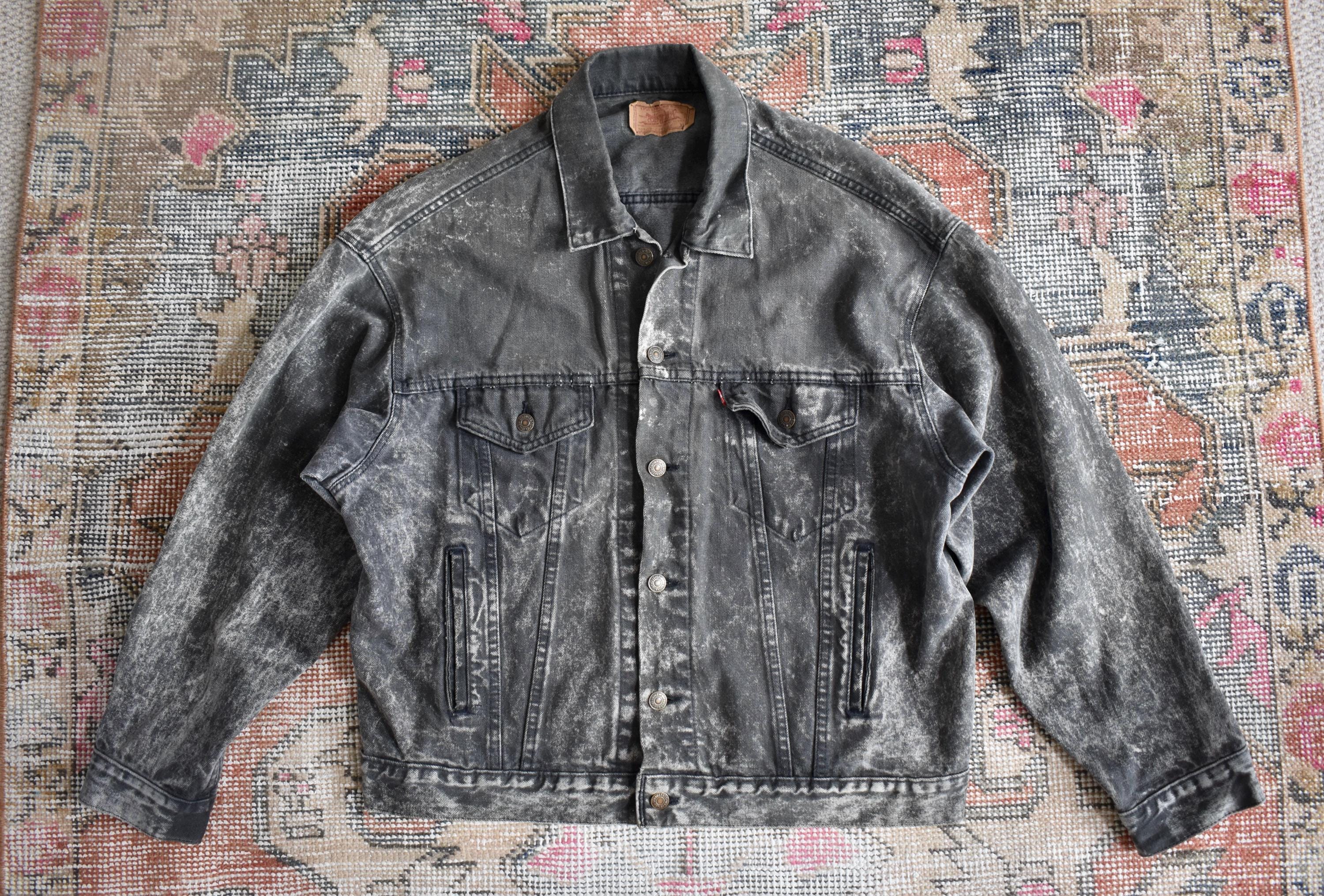 Vtg 80s Levi's 70507 0253 Black Acid Wash Denim Trucker Jacket