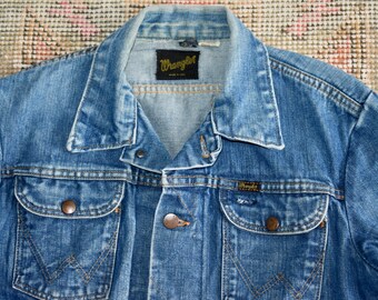 Vtg 60s 70s Wrangler Blue Selvedge Denim Trucker Jean Jacket Made