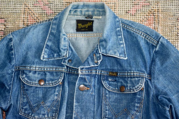 Vtg 60s 70s Wrangler Blue Selvedge Denim Trucker Jean Jacket Made