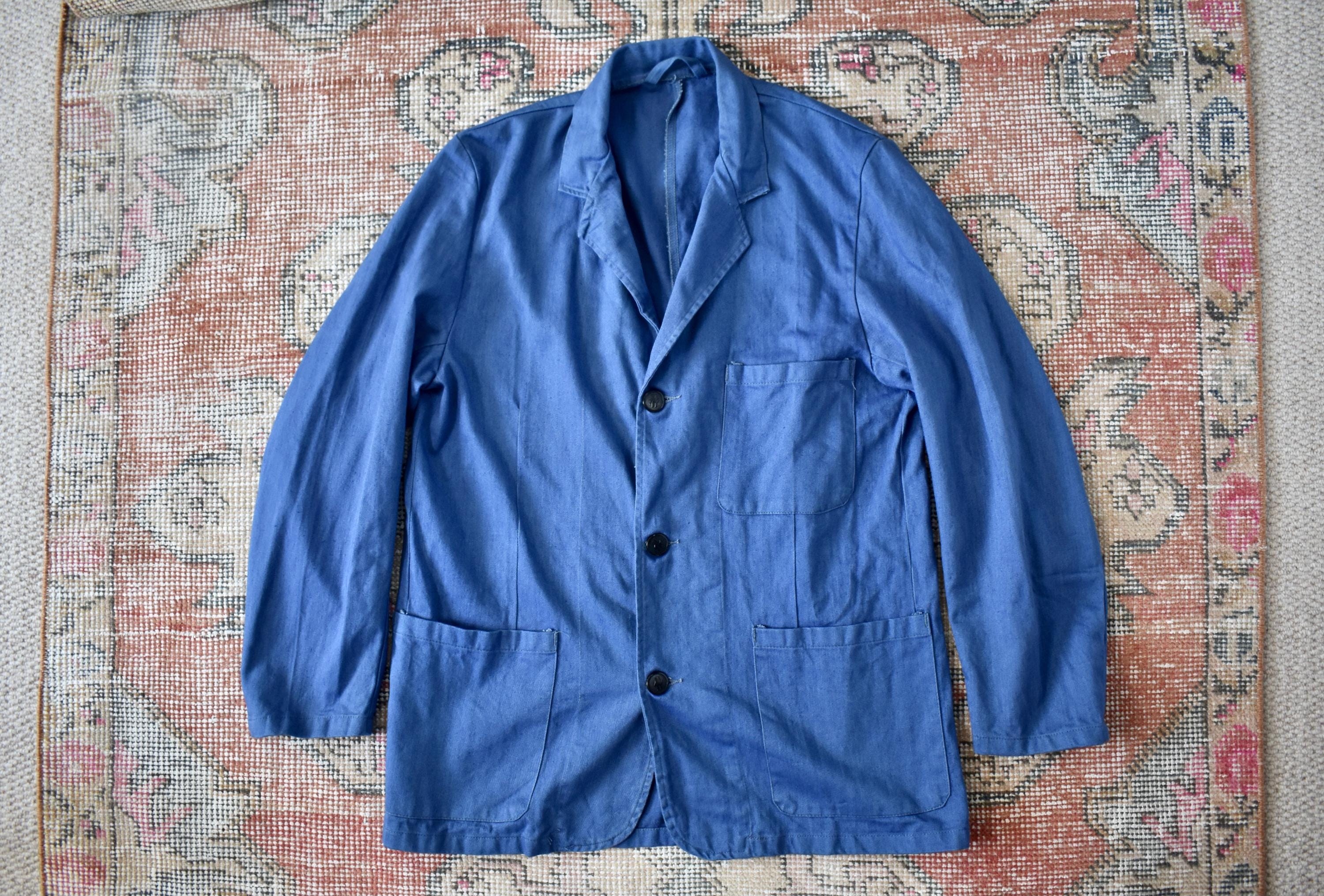 Vtg 70s British Railway Blue Cotton Workwear Uniform Jacket Chore