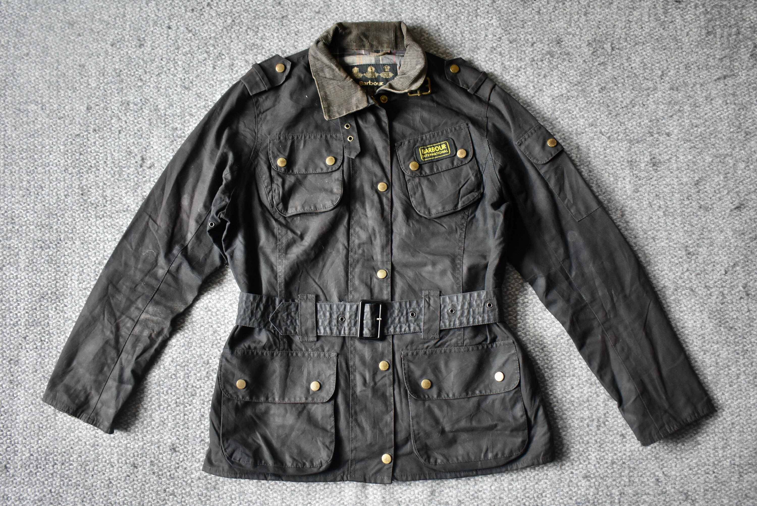 BARBOUR International Black Waxed Cotton Motorcycle Jacket Coat Womens USA 8 UK 12 Etsy Canada