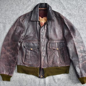 Vtg 60s French Green Distressed Leather Motorcycle Jacket Biker