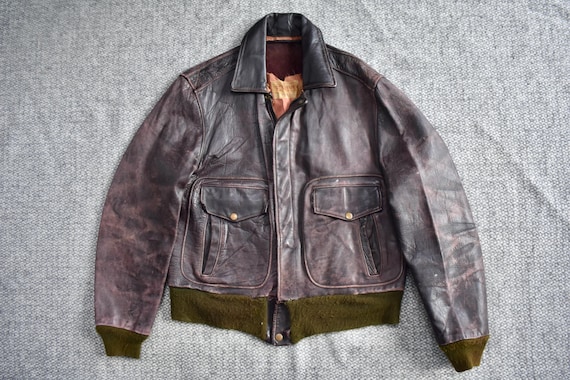 専用　80s vintage leather jacket 茶ボンバーブルゾン 80s Vintage Brown Leather Fashion Bomber Size Medium - Etsy