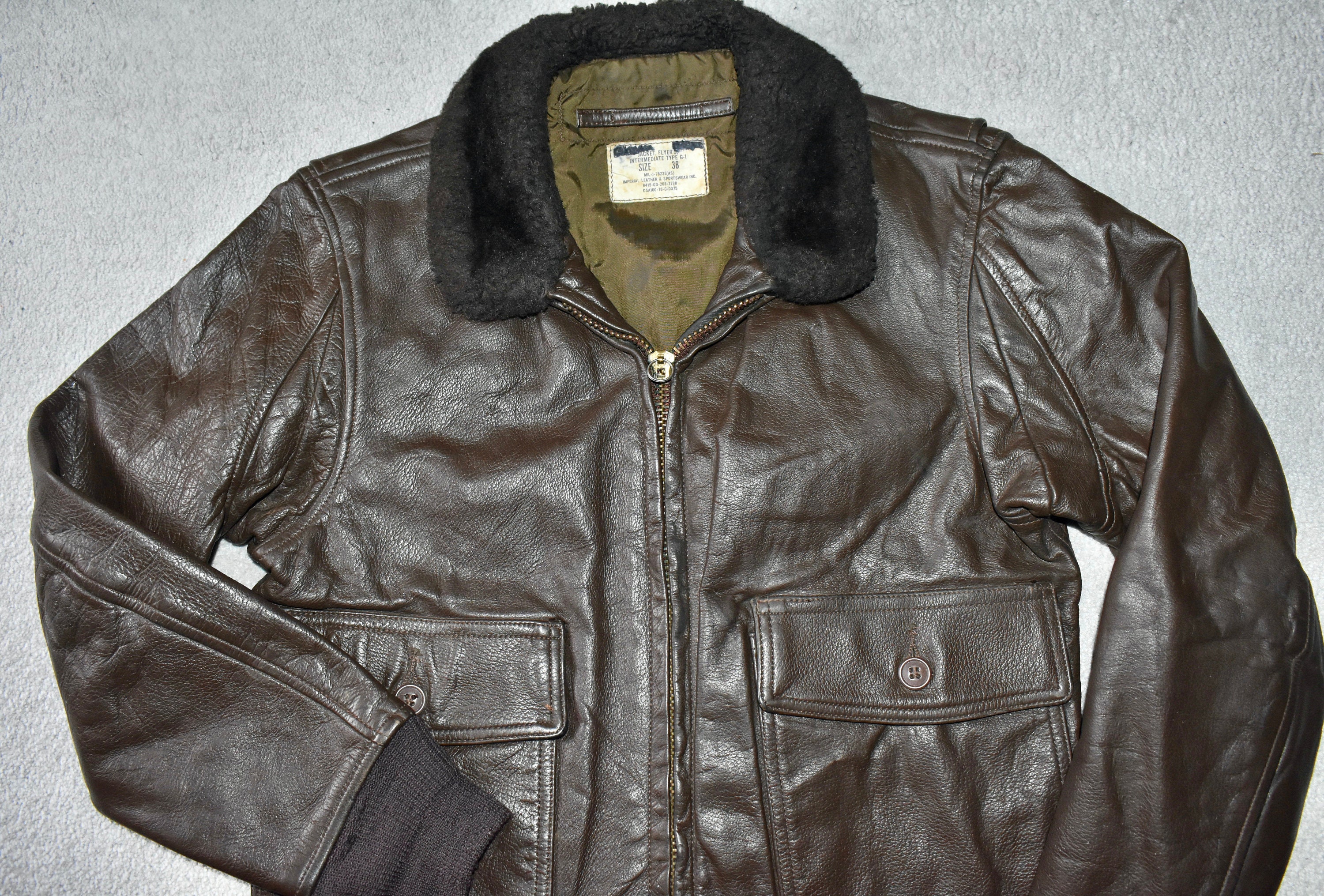 Vtg 1976 US NAVY Type G-1 Brown Leather FLIGHT Bomber Jacket