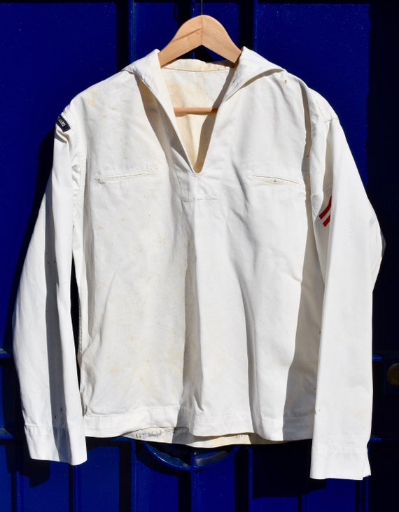 Vtg 1940s Ww2 Us Navy White Cotton Dress Uniform Pullover Top Etsy