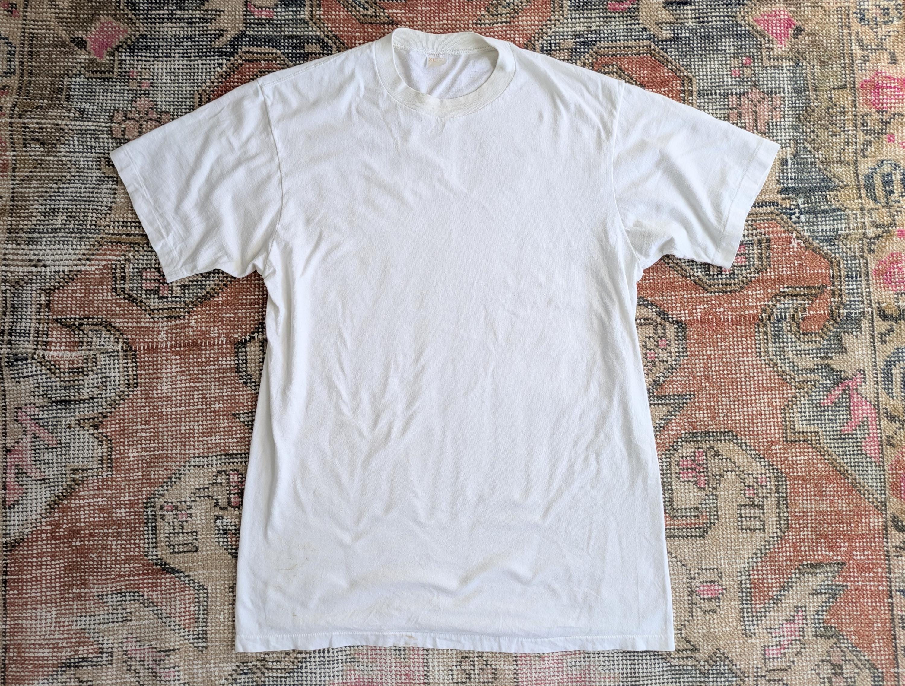 Vtg 80s JC Penney Plain White Combed Cotton Single Stitch T-shirt 