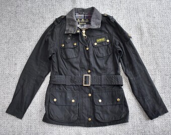 BARBOUR International L1925 Black Waxed Cotton Motorcycle Jacket 