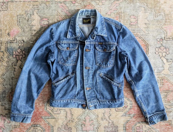 Vtg 60s 70s Wrangler Blue Selvedge Denim Trucker Jean Jacket Made
