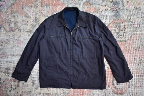 Vtg 70s 80s US Navy Blue Cotton Utility Deck Jacket Military