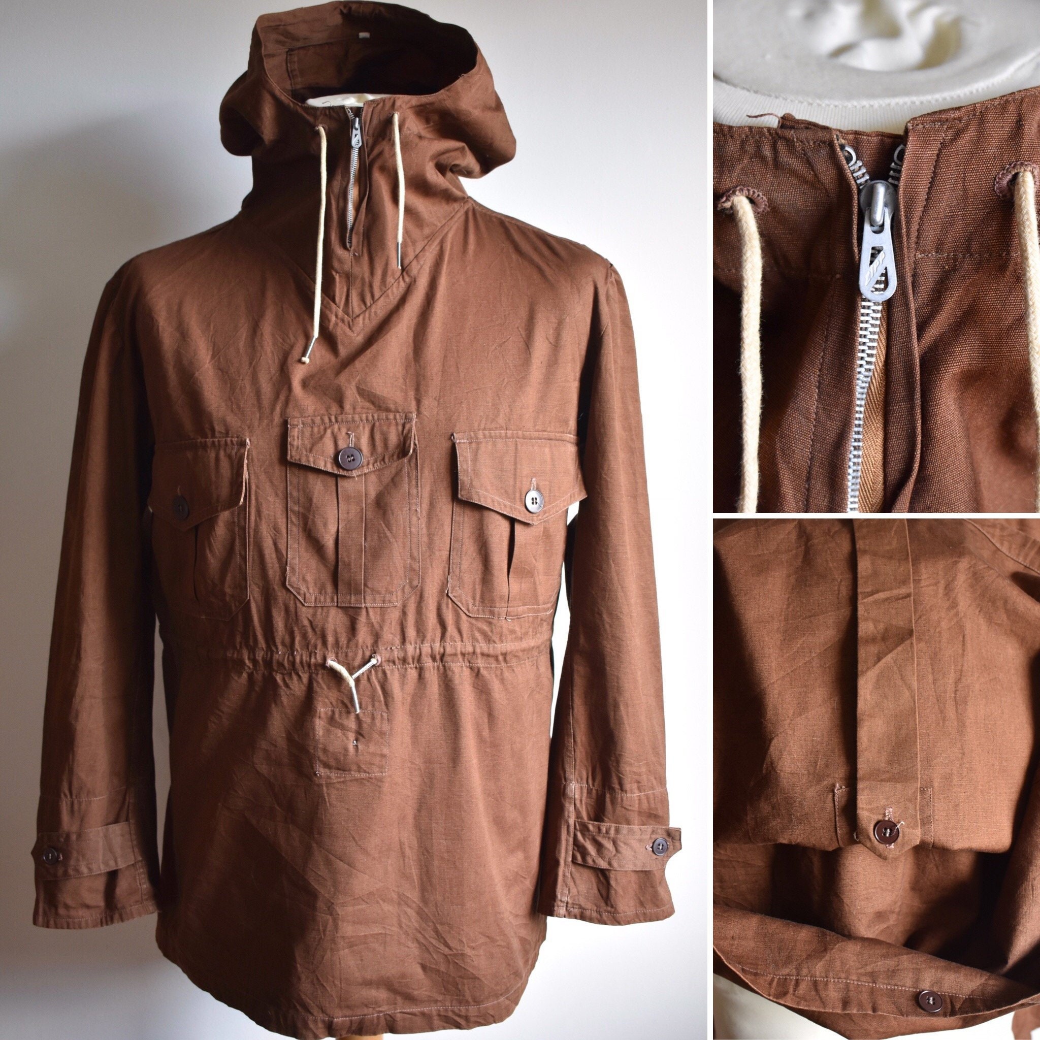 Vtg 40s 50s German Brown Alpine Mountain Ski Smock Pullover Parka  