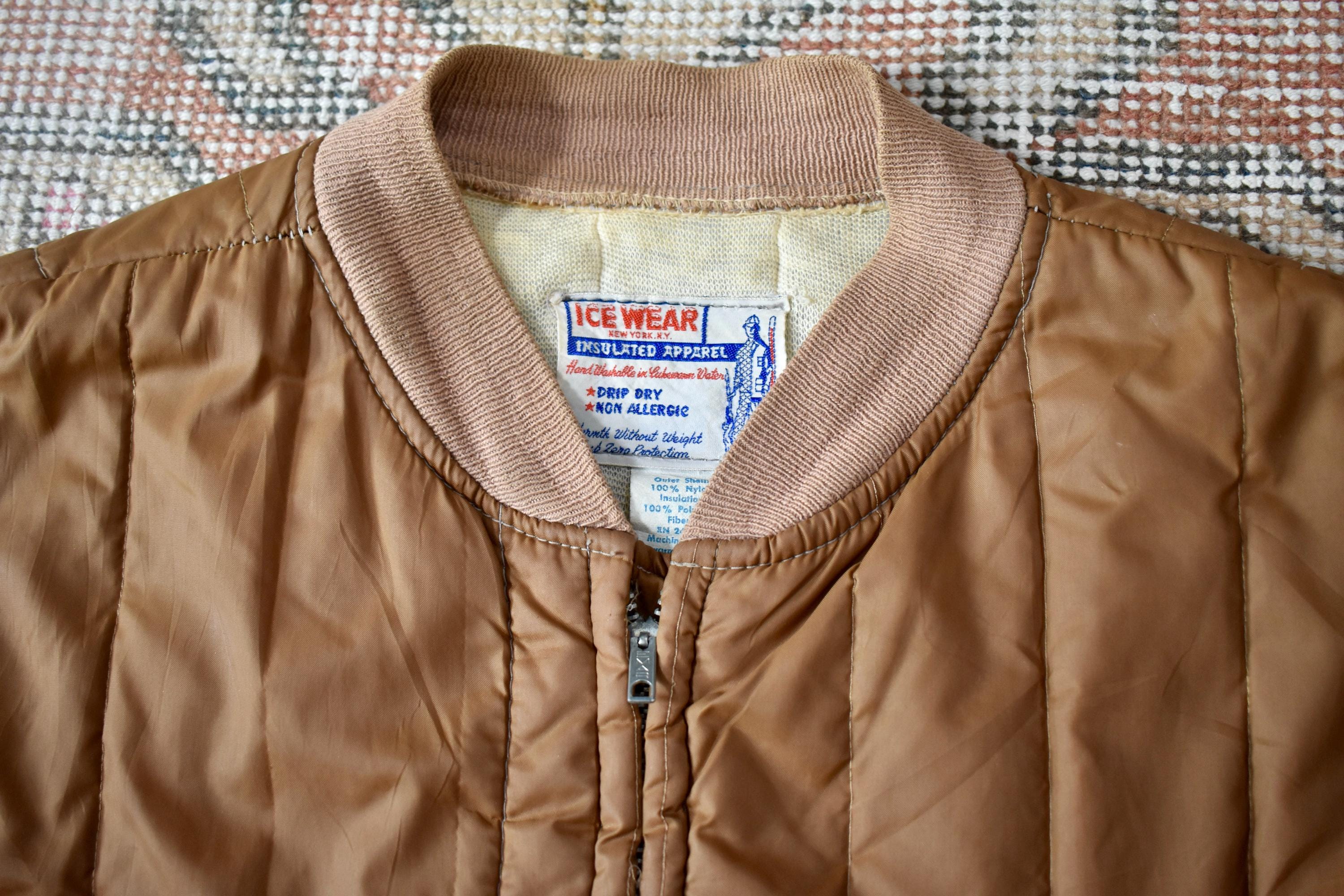 Vtg 60s Ice Wear New York Brown Quilted Nylon Liner Bomber Jacket 