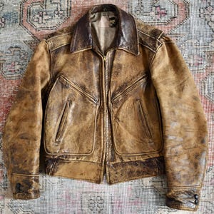 Vtg 50s WINDWARD Distressed Horsehide Leather Jacket