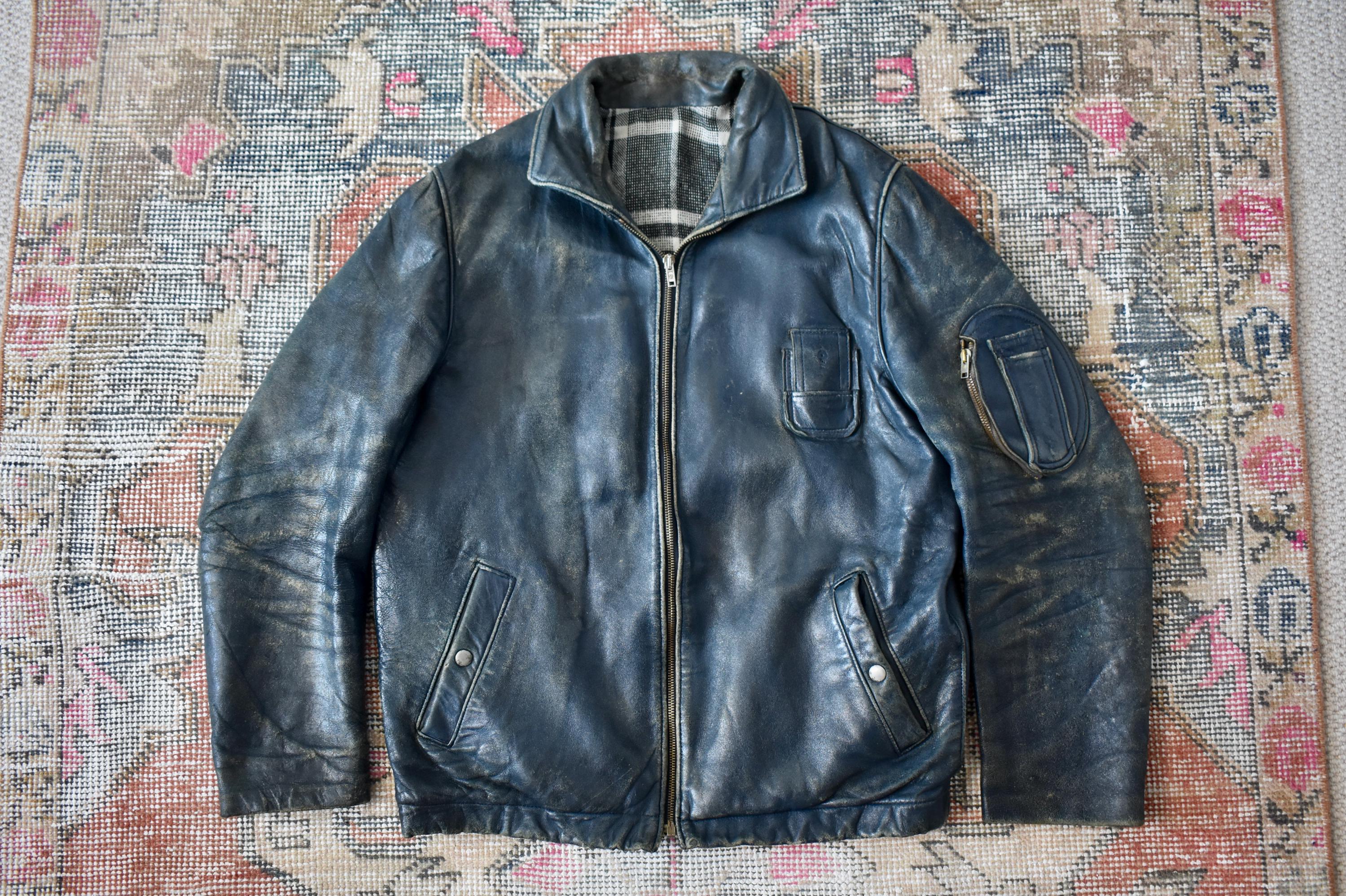 Vtg 60s GVF Impercuir Graulhet French Air Force Distressed Blue