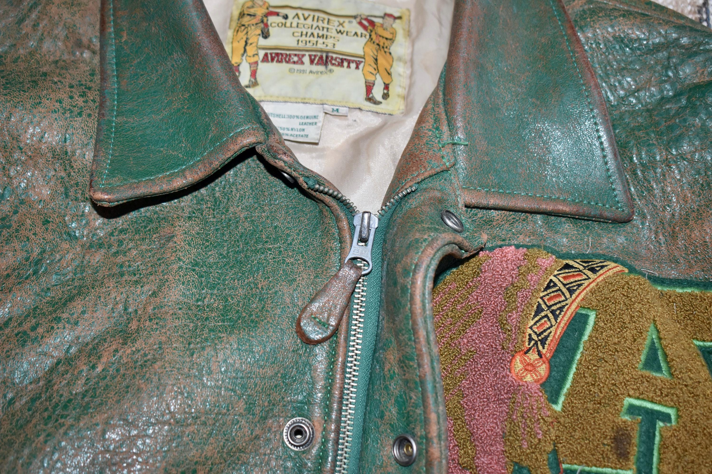 Vtg 1991 Avirex Suquamish Distressed Leather Varsity Bomber