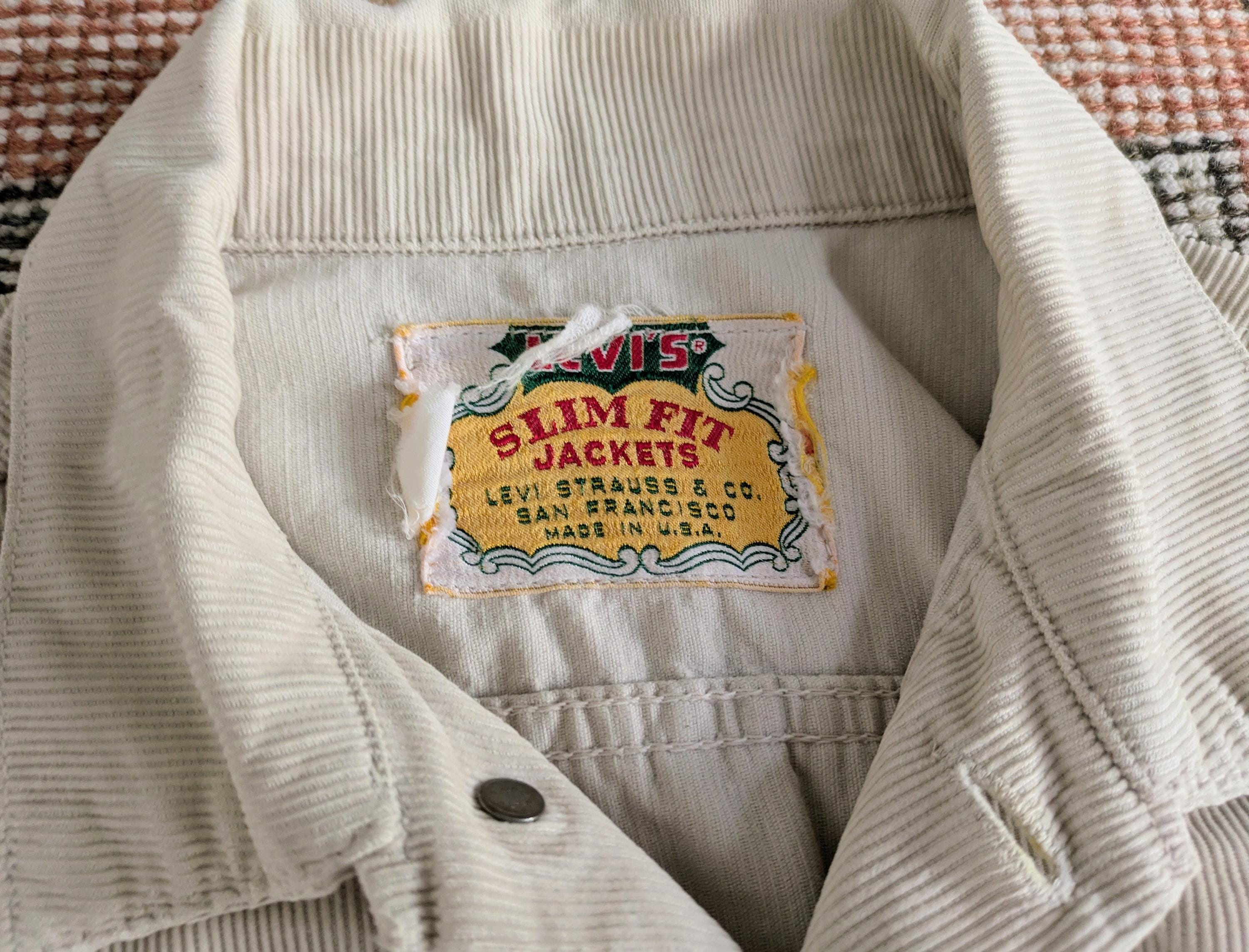 Vtg 60s Levi's Big E White Tab Corduroy Slim Fit Trucker Jacket