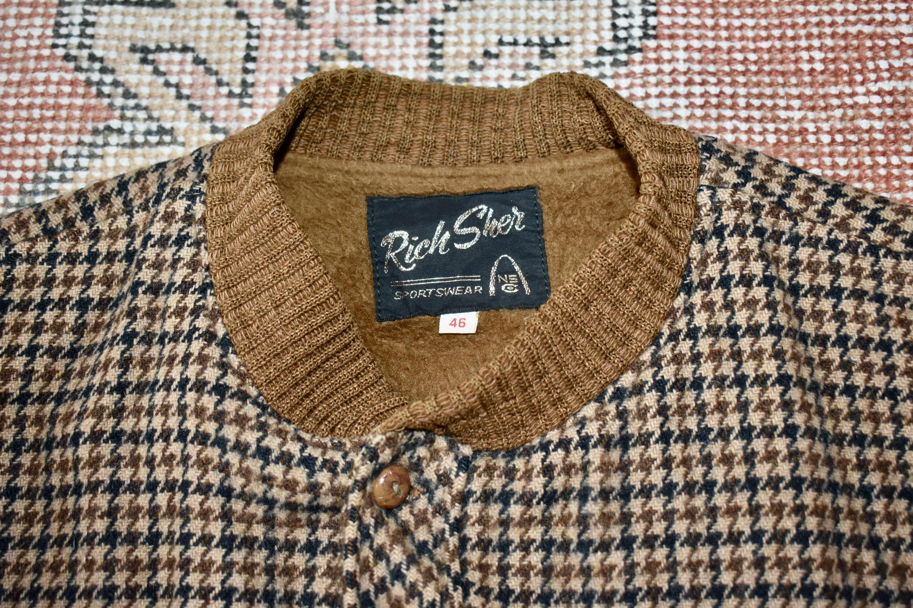 Vtg 50s 60s Rich Sher Sportswear Houndstooth Pattern Wool
