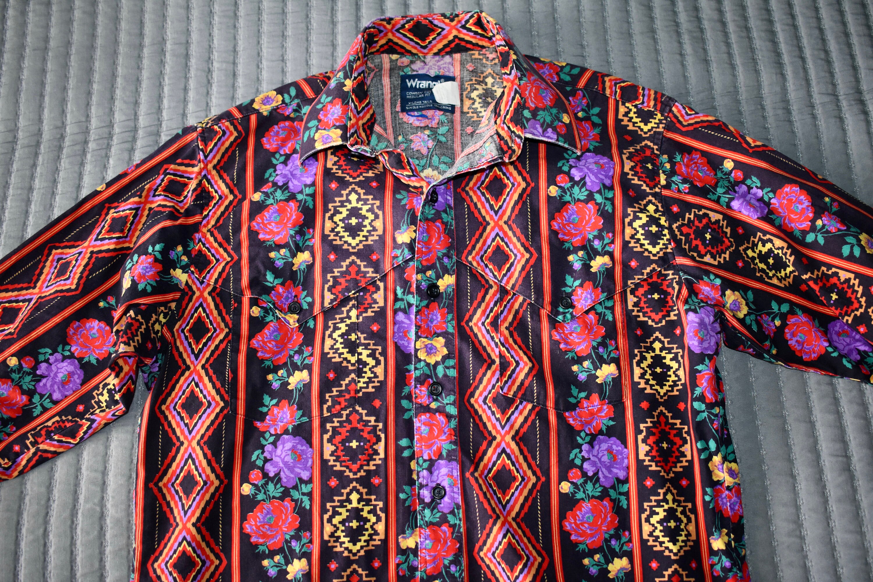 Vtg 80s Wrangler Crazy Flower Abstract Geo Print Cowboy Cut Vtg 80s Wrangler Crazy Flower Abstract Geo Print Cowboy Cut