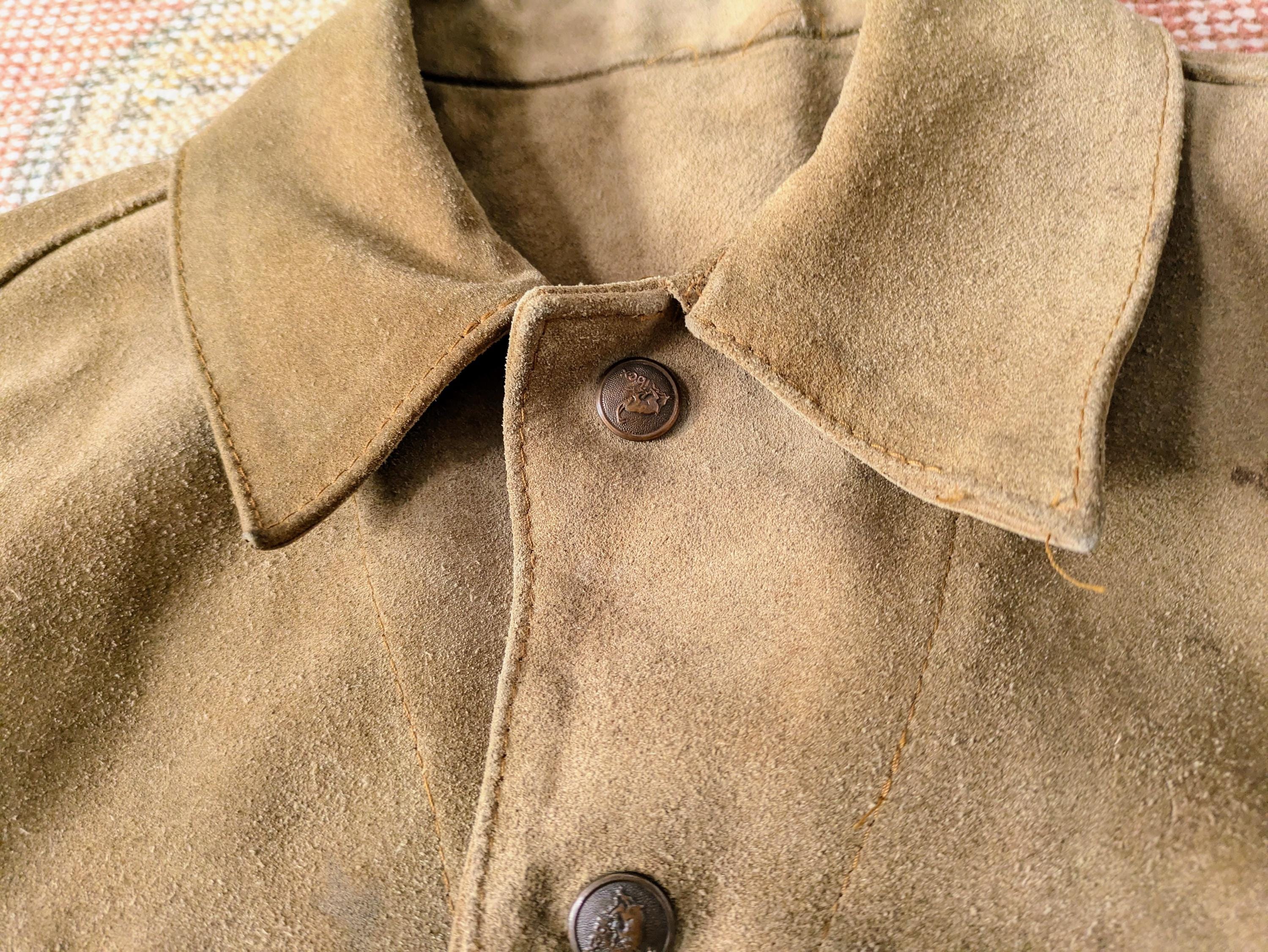 Vtg 60s IBEX Tan Brown Suede Leather Distressed Western Trucker