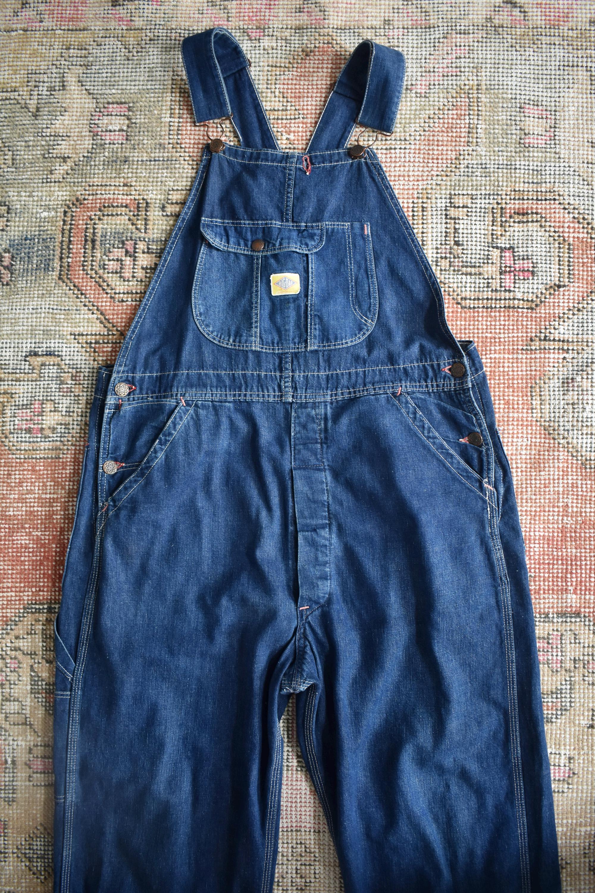 Vtg 60s Big Dad Sanforized Denim Work Overalls Bibs Dungarees USA