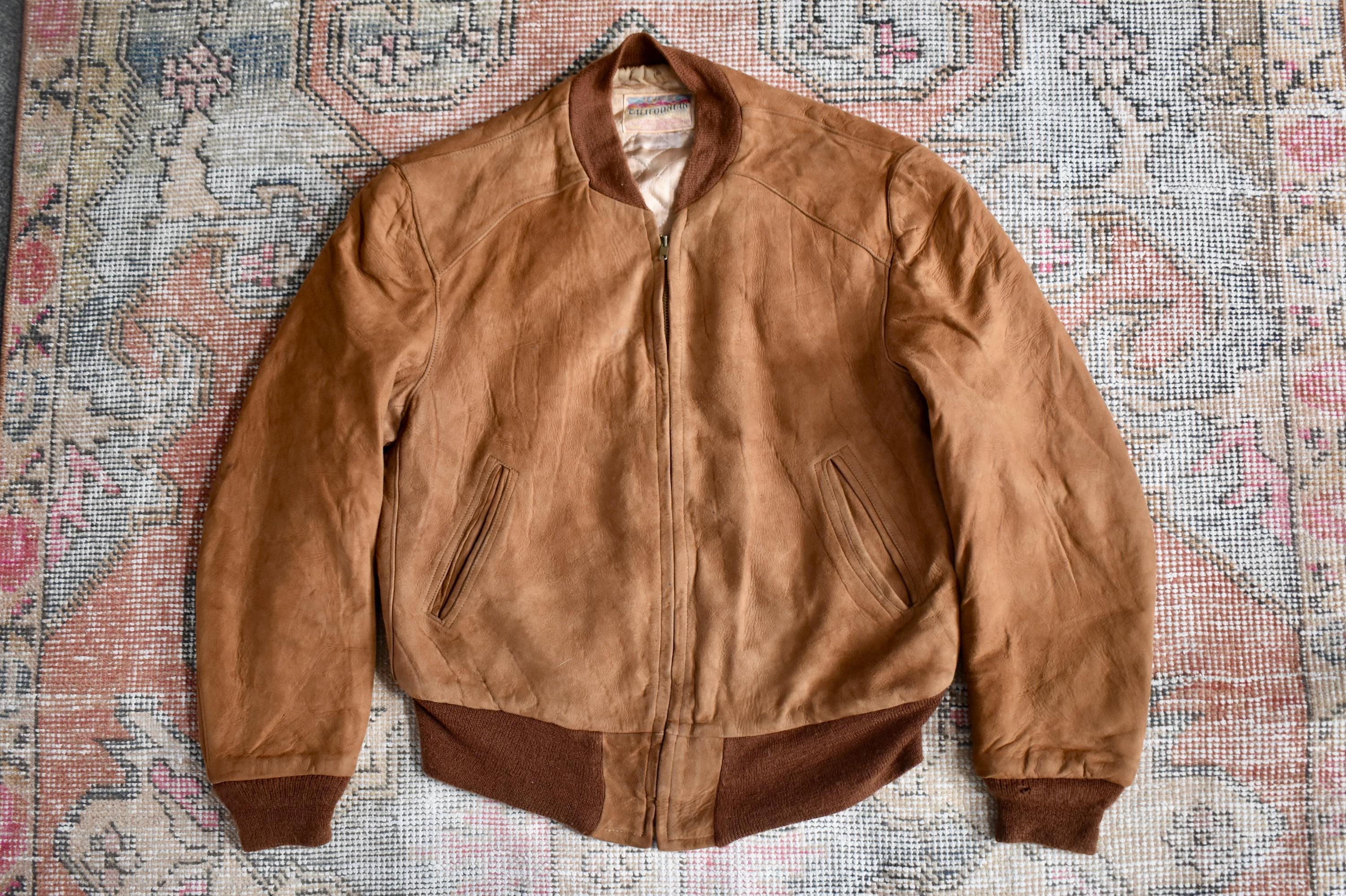 Vtg 50s California Sportswear Brown Suede Leather Bomber Jacket