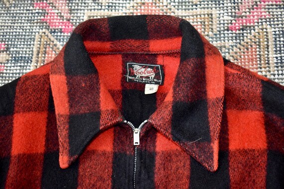 Vtg 1940s Woolrich Red & Black Buffalo Plaid Wool Jacket Talon