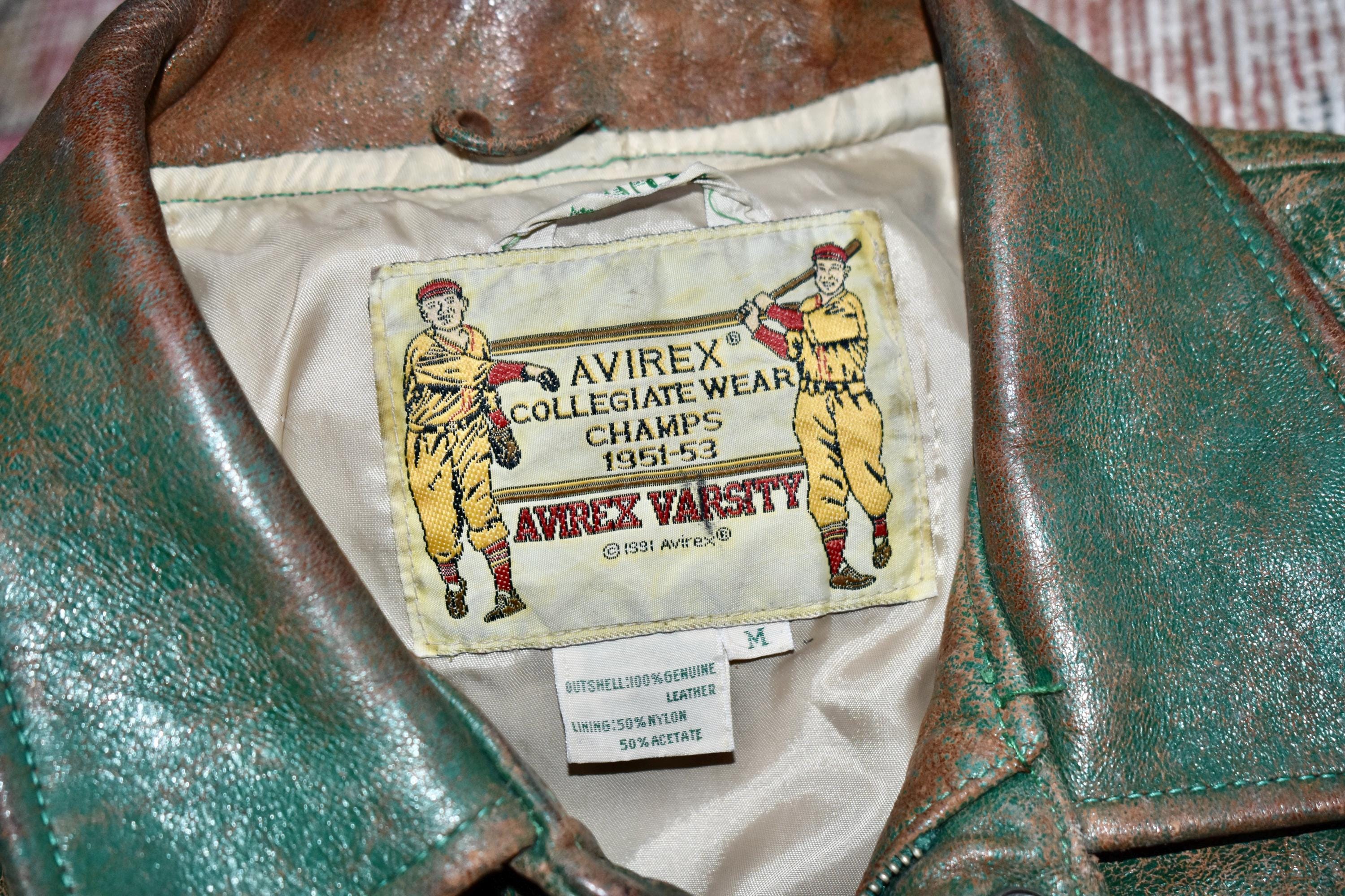 Vtg 1991 Avirex Suquamish Distressed Leather Varsity Bomber