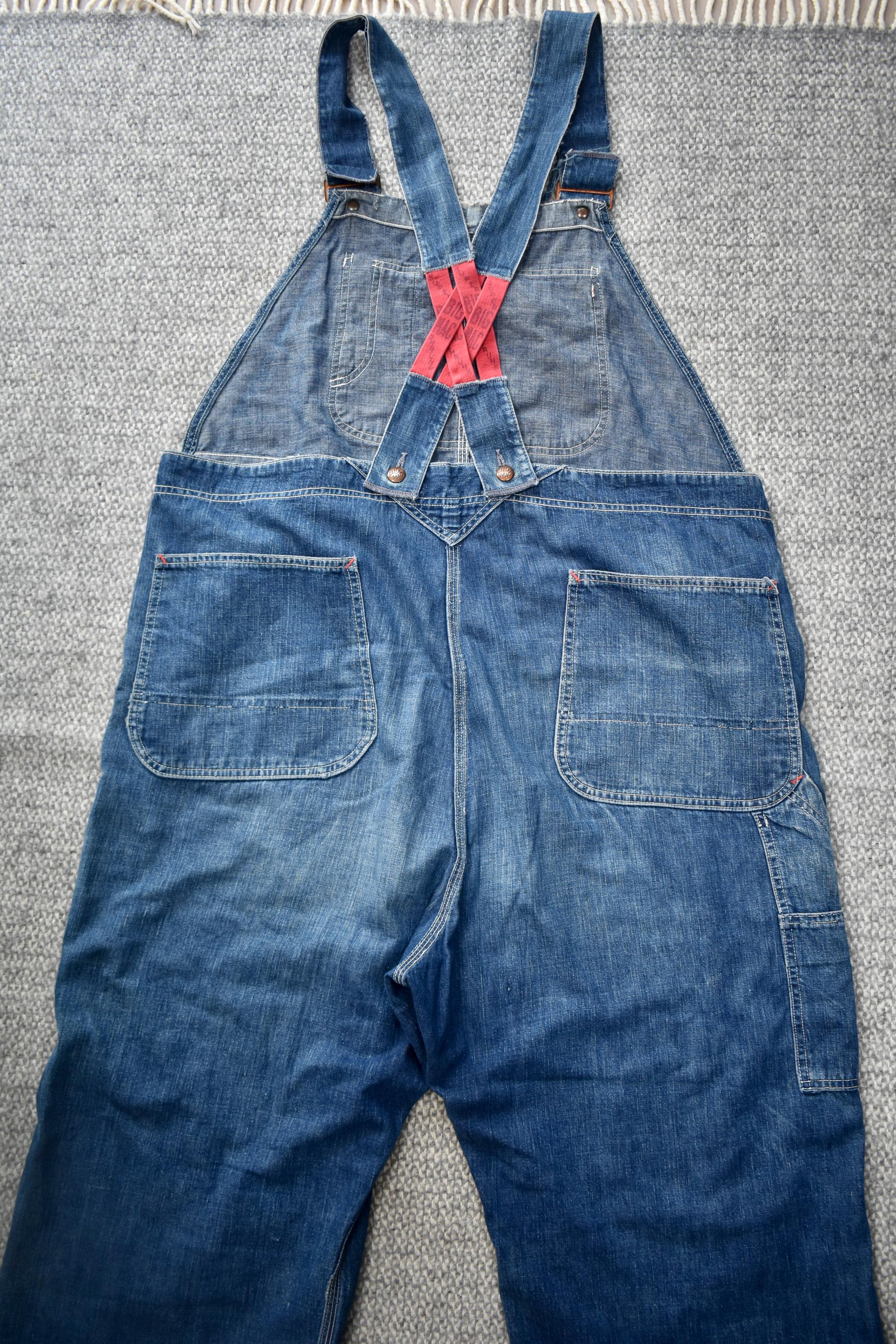 Vtg 50s BIG MAC Penney's Blue Sanforized Denim Suspender Back