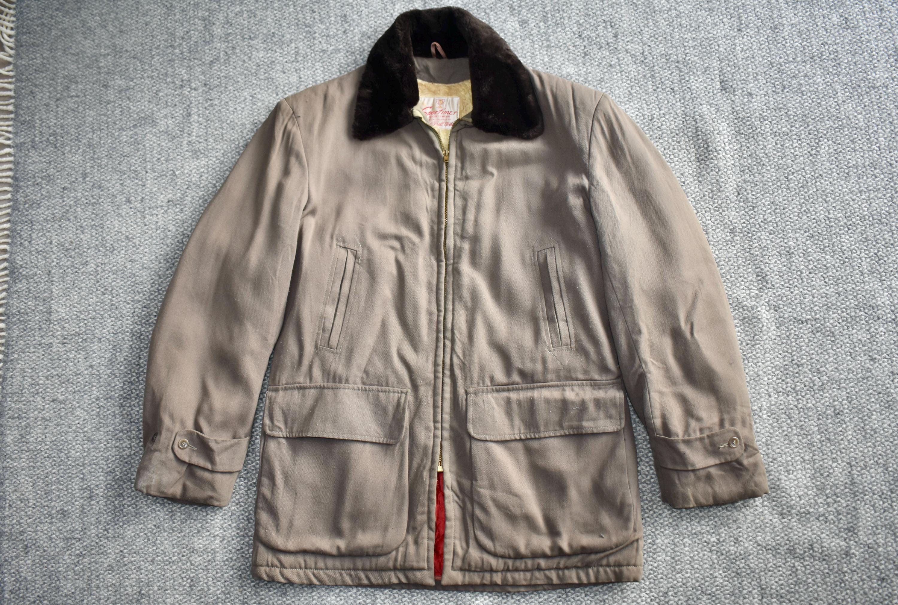 Vtg 50s Sportimer Robert Hall Grey Beige Gabardine Fur Collar
