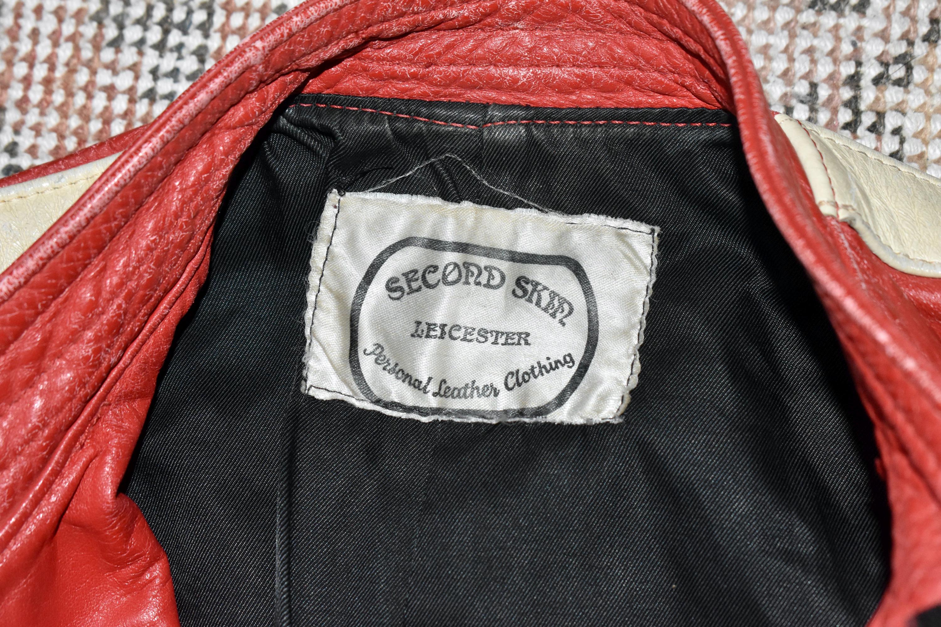 Vtg 60s 70s Second Skin Red & White Leather Cafe Racer Motorcycle