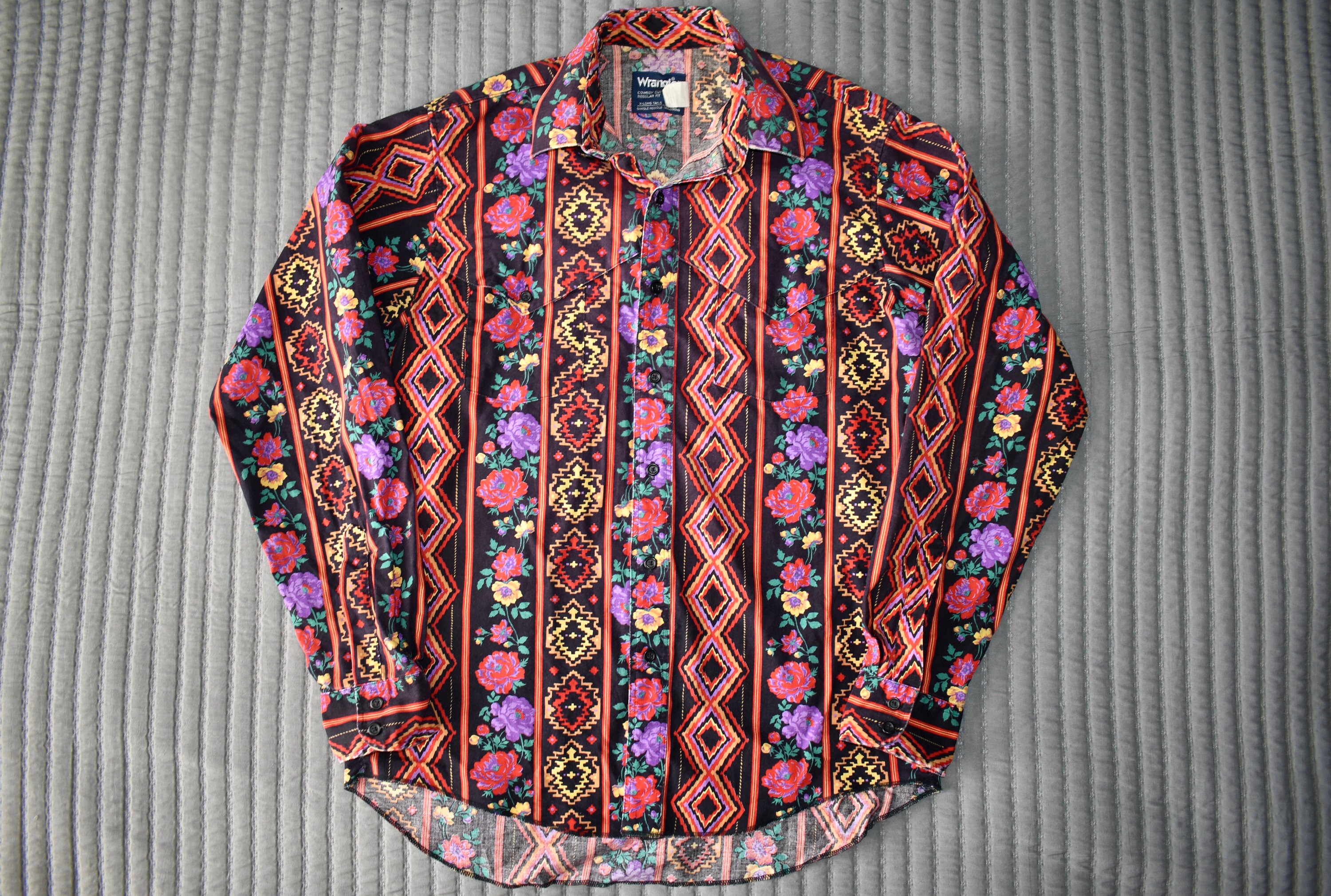 Vtg 80s Wrangler Crazy Flower Abstract Geo Print Cowboy Cut Vtg 80s Wrangler Crazy Flower Abstract Geo Print Cowboy Cut