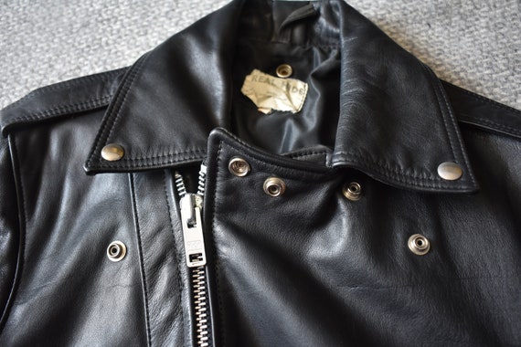 Vtg 60s 70s British Black Real Hide Leather Motorcycle Biker