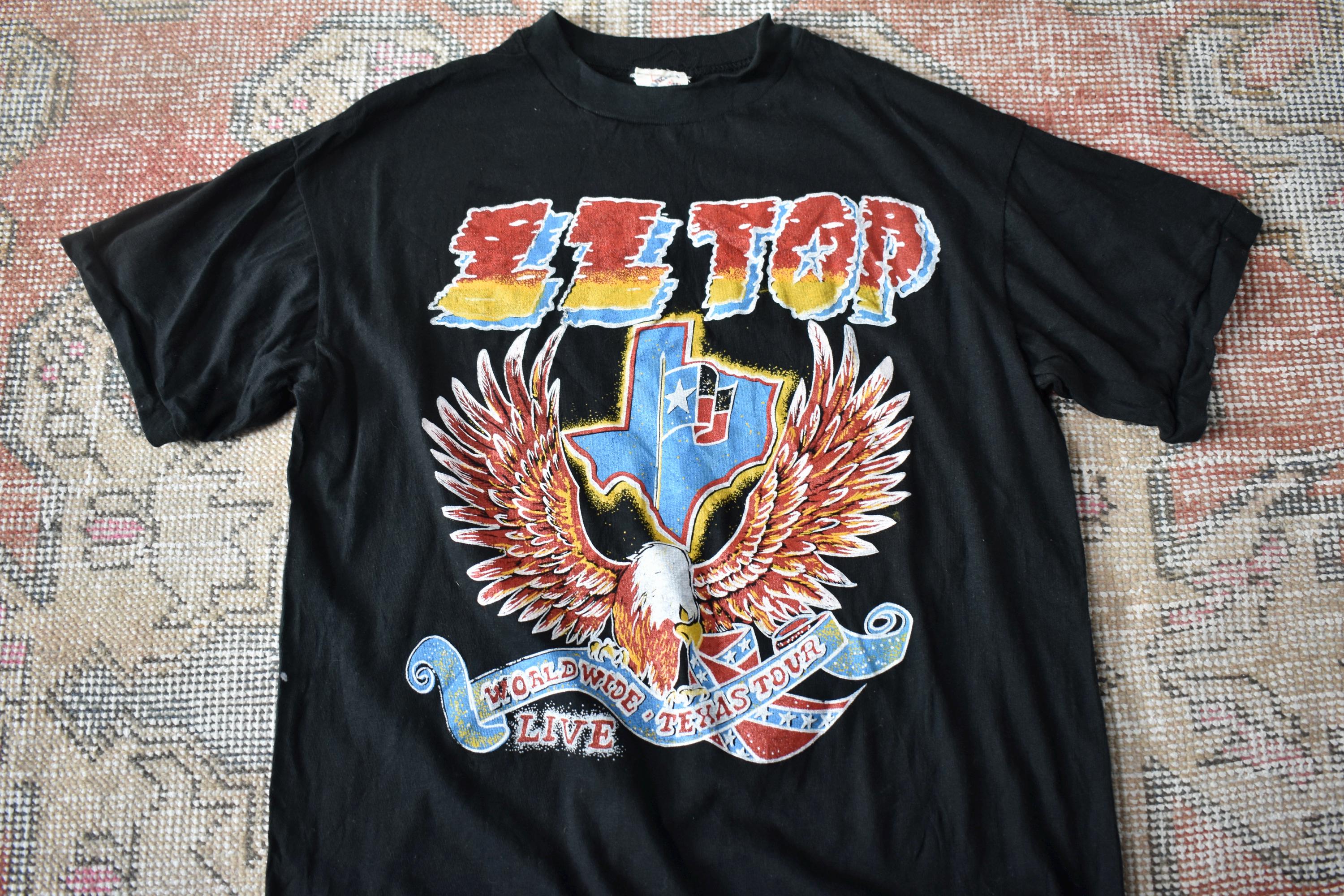 Vtg 80s ZZ Top Worldwide Texas Tour Single Stitch Rock Band