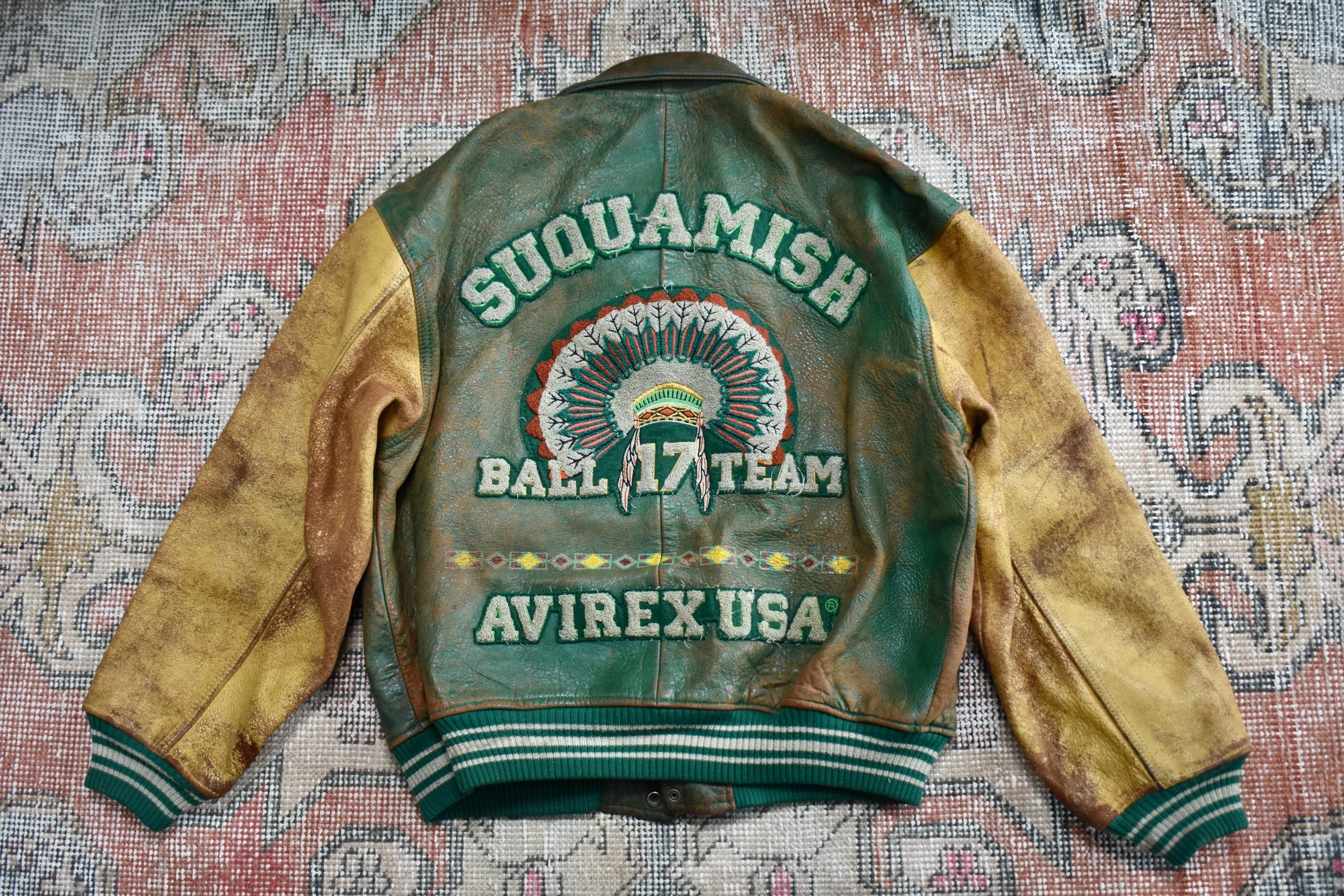 Vtg 1991 Avirex Suquamish Distressed Leather Varsity Bomber
