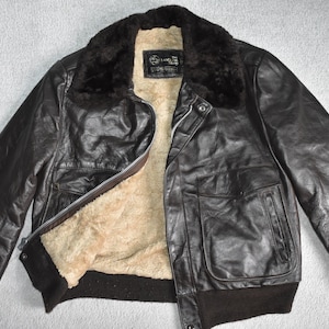 Vtg 70s SEARS the Leather Shop Sherpa Lined Fur Collar Flight