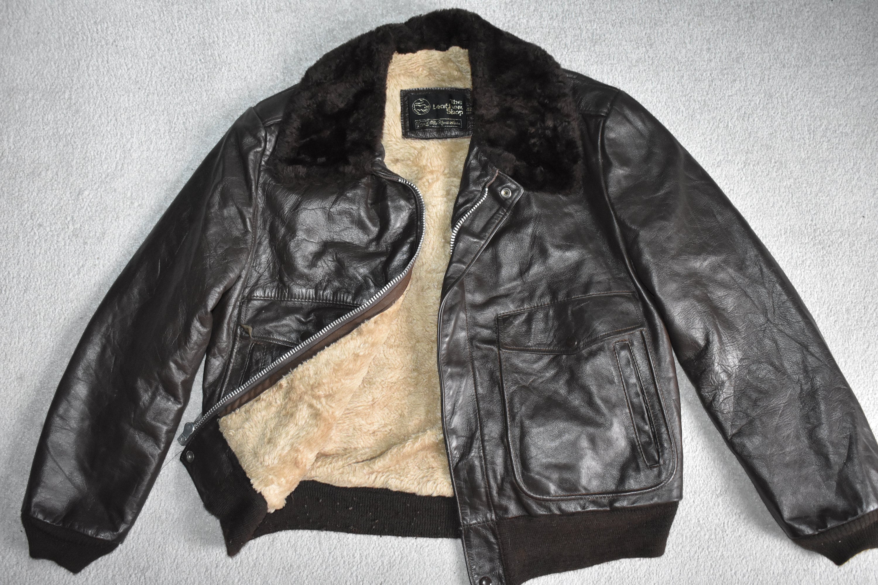 Faux Leather Sherpa Bomber Jacket - Black