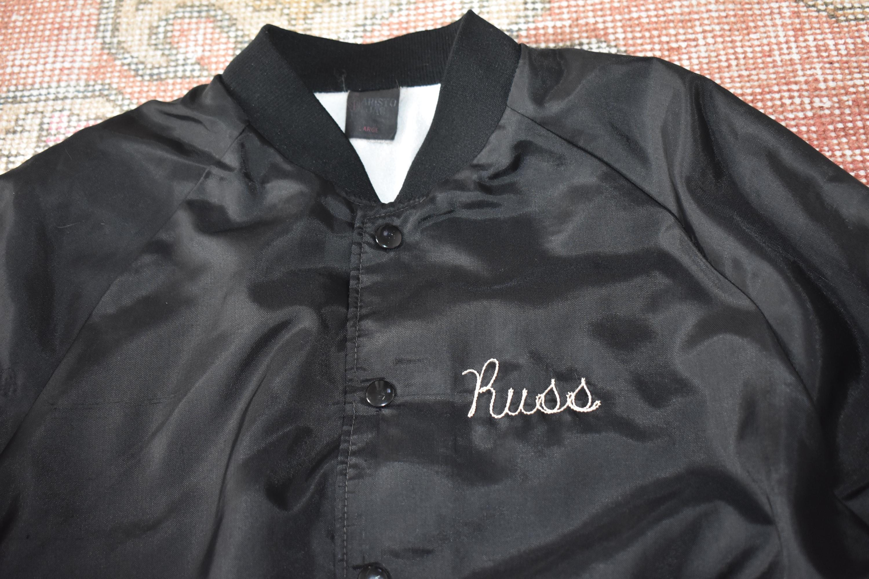 Vtg 70s Aristo-jac Black Nylon 'mason Lanes' Chain Stitch 'russ