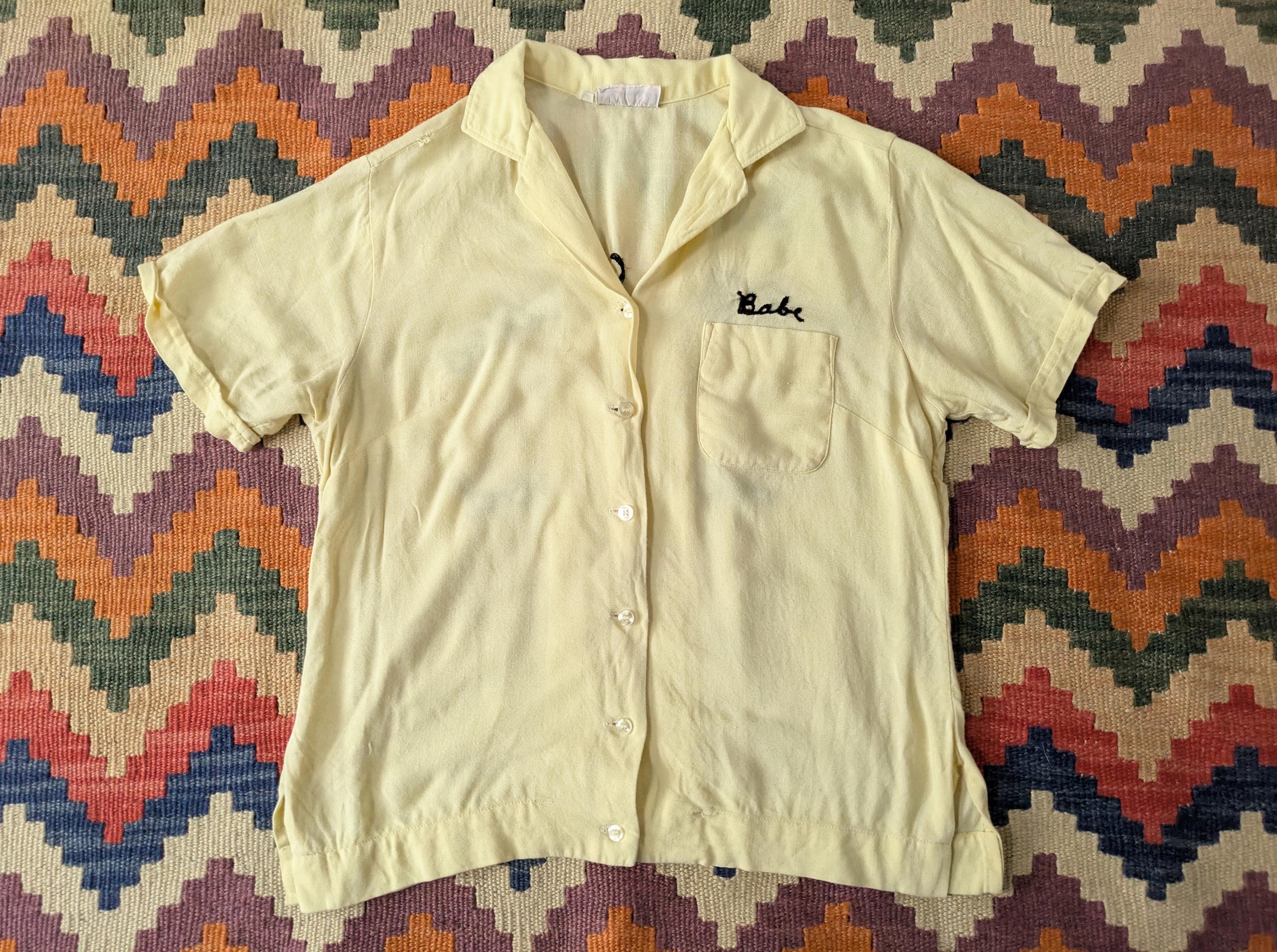 60s〜 King Louie Bowling Shirt USA stitch Vintage King Louie Red Bowling Shirt Chain Stitch Rockabilly