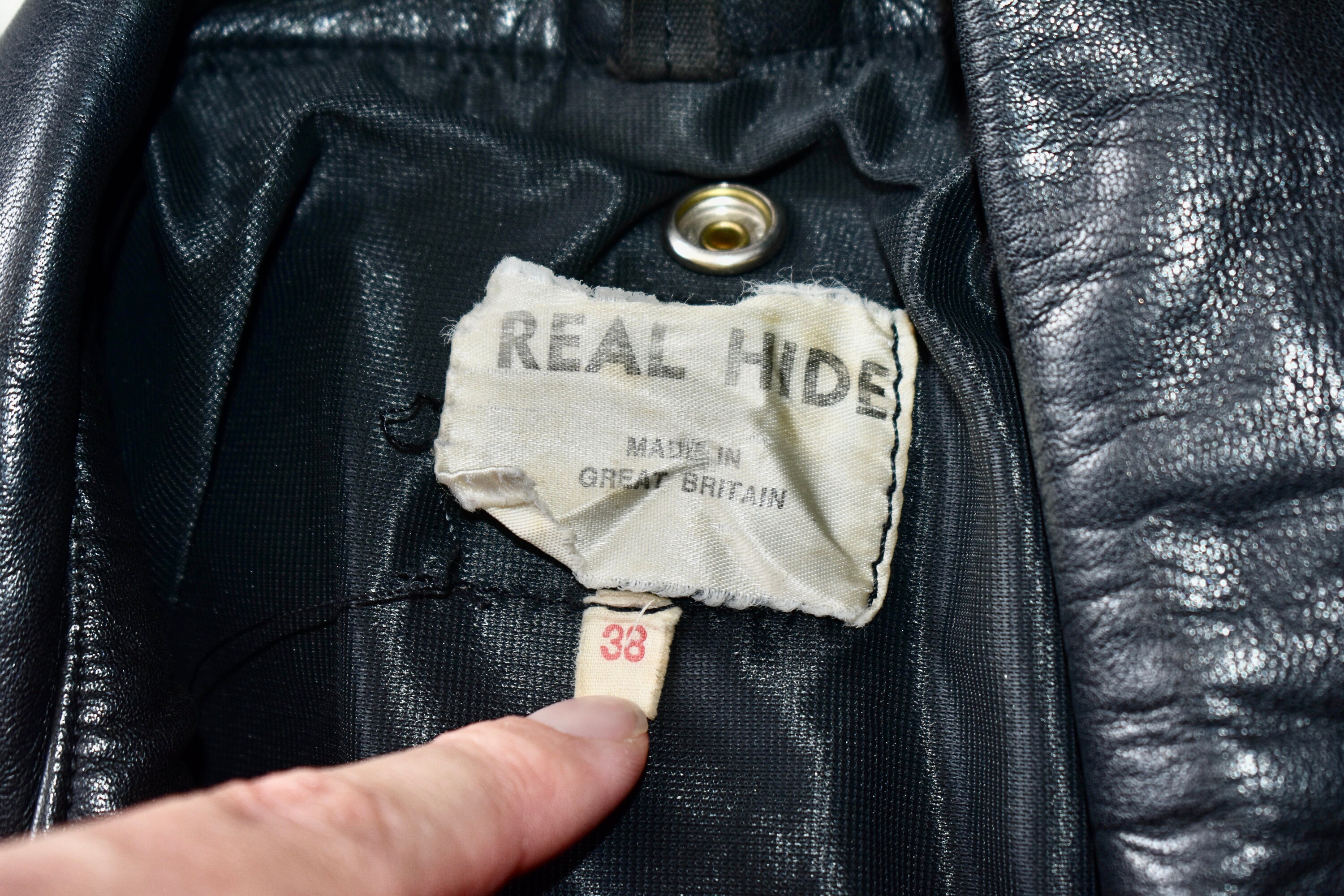 Vtg 60s 70s British Black Real Hide Leather Motorcycle Biker