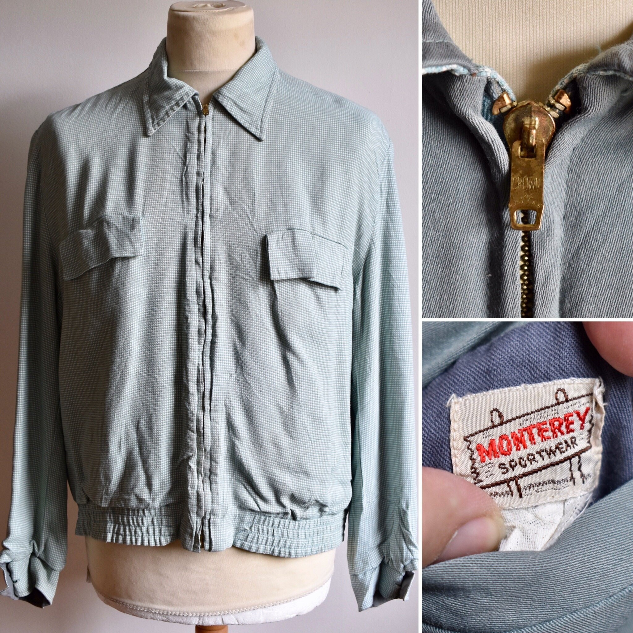 Image of Vtg 1950S Monterey Sportswear Reversible Gabardine Hollywood Ricky Jacket Rockabilly Americana Crown Zipper James Dean Medium