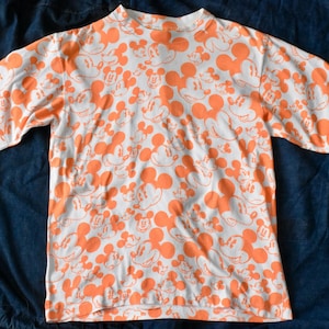 Vtg 80s 90s Mickey Mouse Disney Orange & White Cotton All Over Print Single Stitch T-Shirt Tee USA M